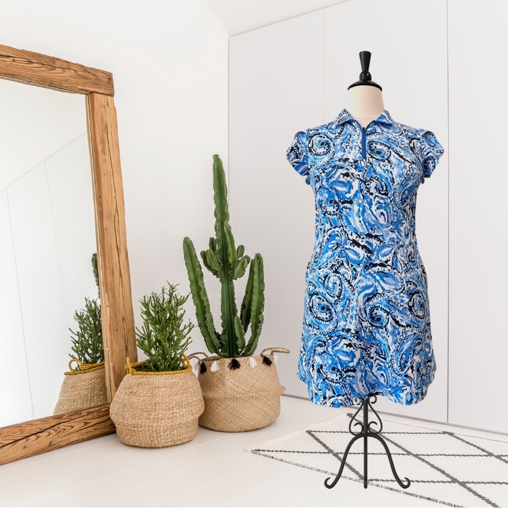 Soneven Paisley Quarter Zip Ruffle Sleeve Golf Dress